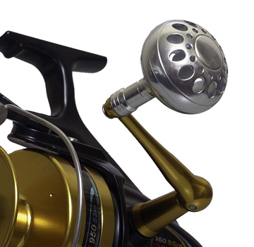 Jigging World Power Handle for Shimano Te, Conquest 300/400 - Offset Gold Arm w/ 39mm Gold Eva Knob